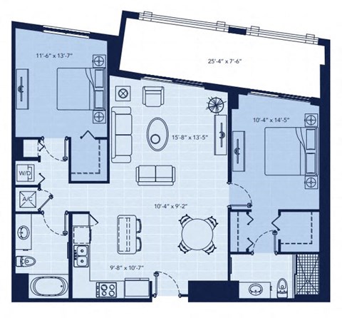 Floor plan for 2 beds, 2 baths, 1140 sqft